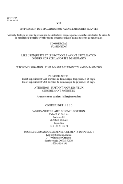 PMRA Label V10