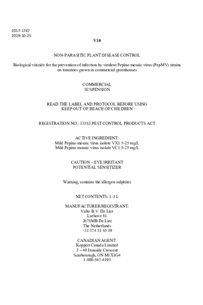 PMRA Label V10