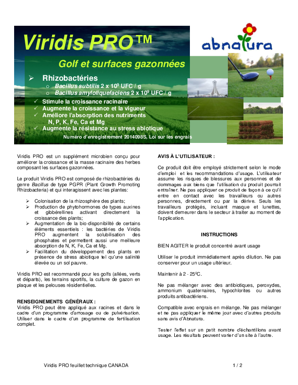 Viridis PRO - Feuillet technique